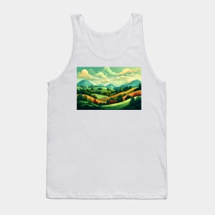 Abstract landscape with hills and trees and cloudy sky. Tank Top